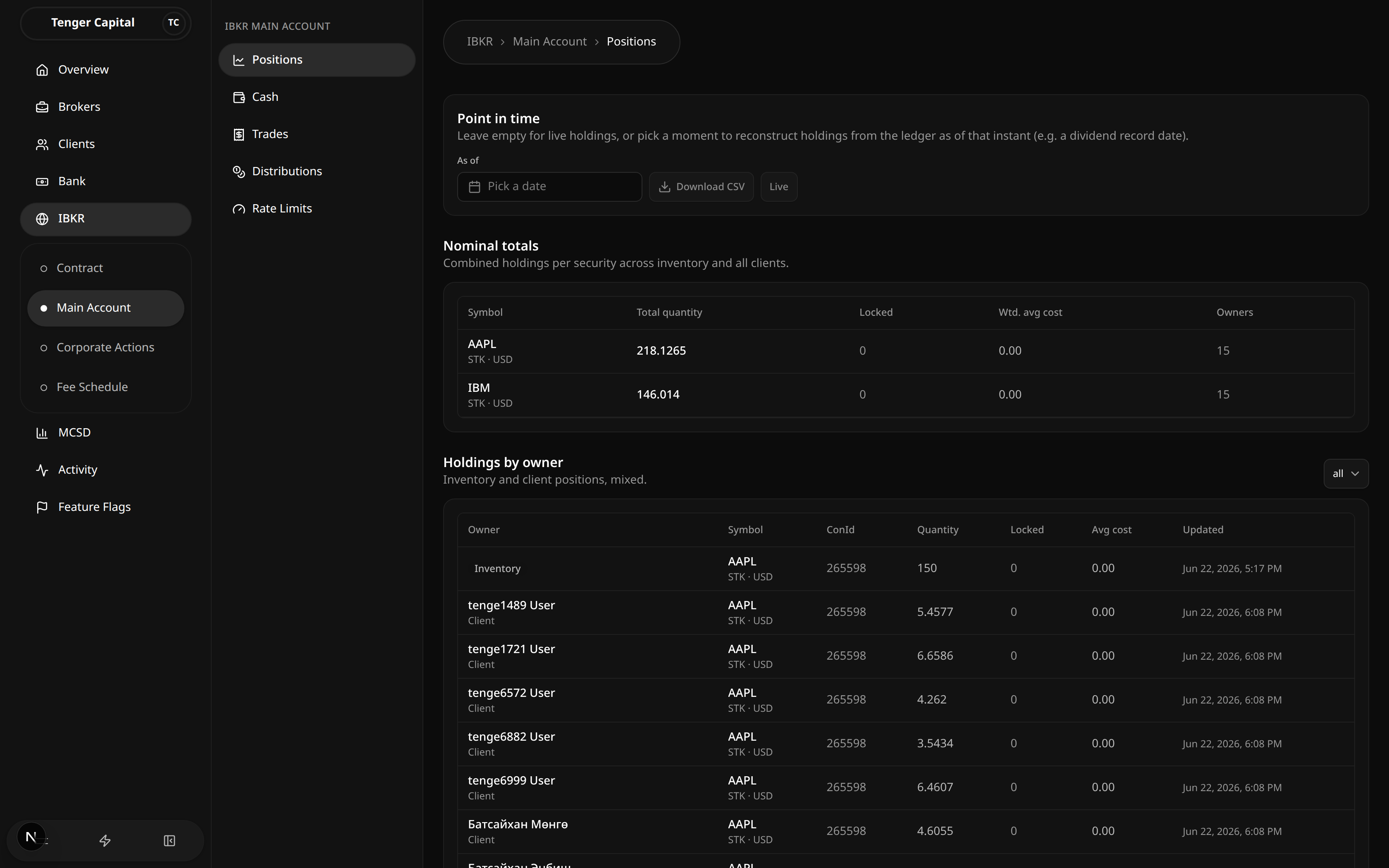 Main Account Positions