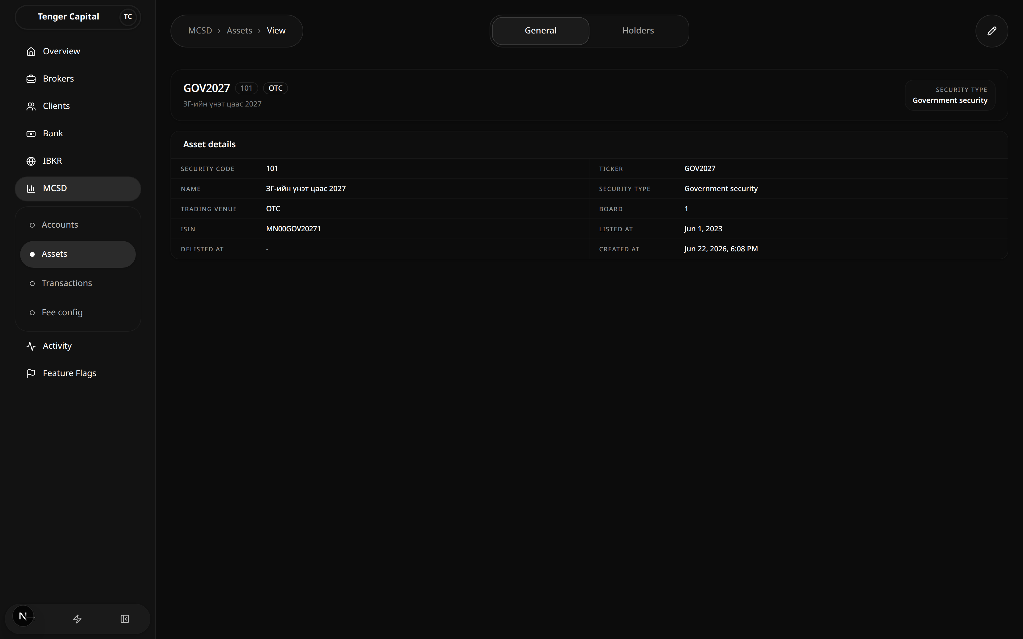 MCSD Asset Detail